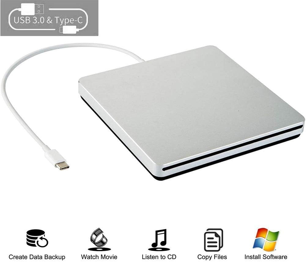 External CD DVD Drive USB C CD DVD Burner/Writer Slim Portable Slot in CD DVD Reader for MacBook Pro/Air/Mac/Laptop/Windows10 (Sliver) · v3