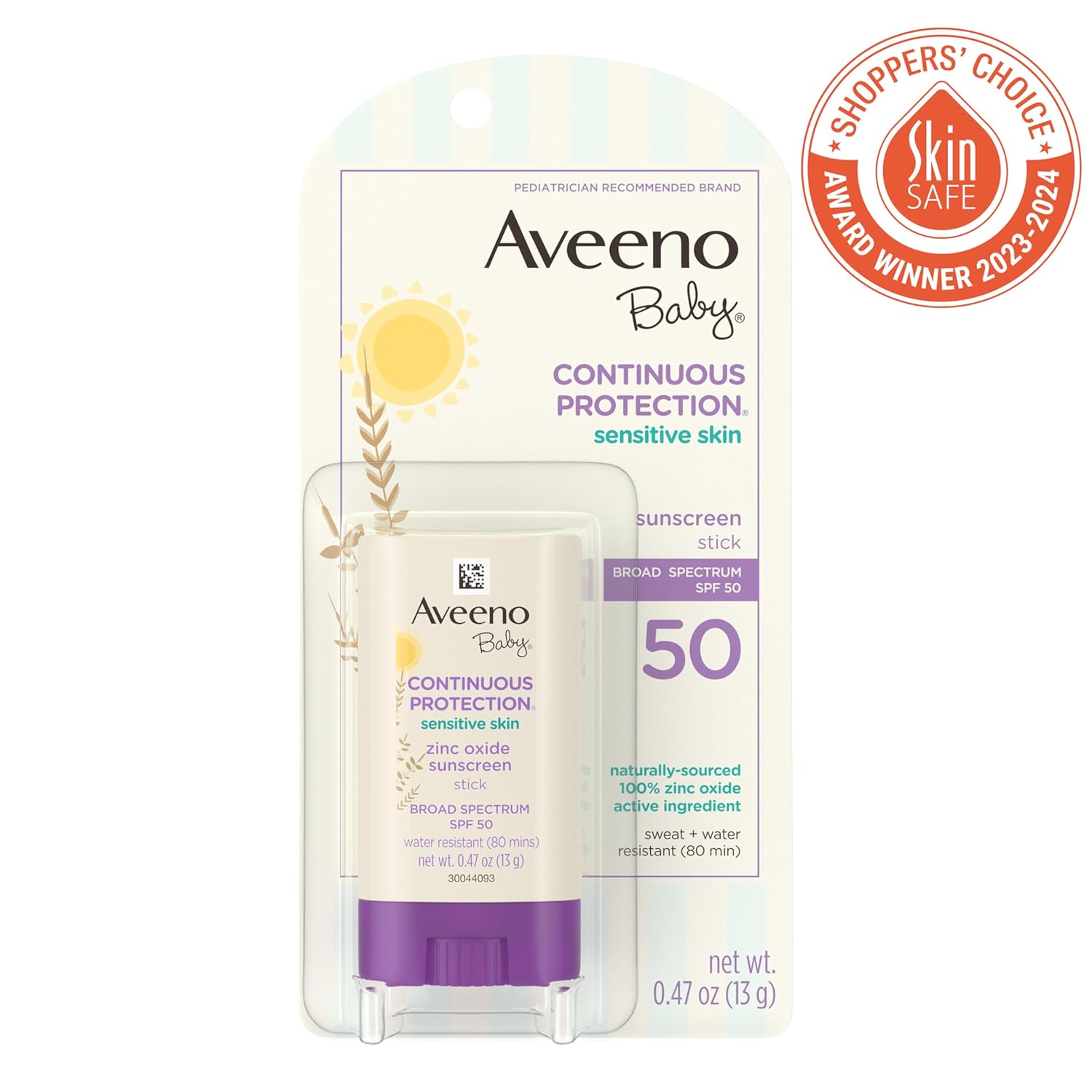Aveeno Baby Continuous Protection Mineral Sunscreen Stick for Sensitive Skin with Broad Spectrum SPF 50 Protection for Face  Body, Naturally Sourced 100% Zinc Oxide, Travel Size, 0.47 oz · v5