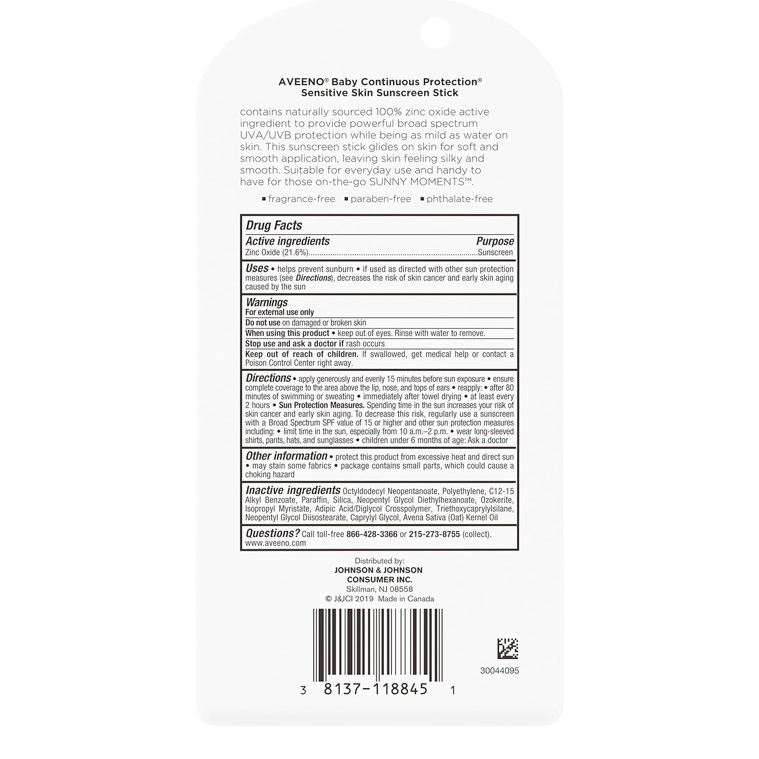 Aveeno Baby Continuous Protection Mineral Sunscreen Stick for Sensitive Skin with Broad Spectrum SPF 50 Protection for Face  Body, Naturally Sourced 100% Zinc Oxide, Travel Size, 0.47 oz · v5
