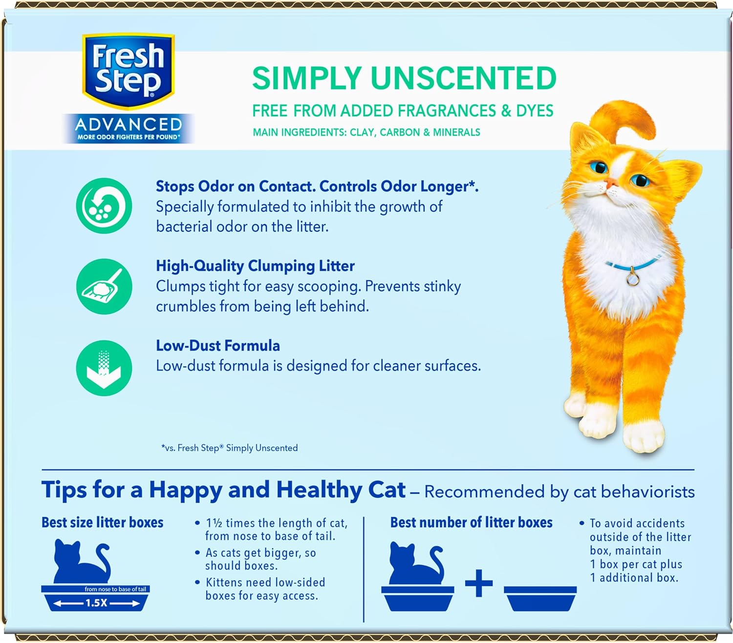 Litière non parfumée pour chats Fresh Step Advanced, paquet de 2 (37,58 lb/17,04 kg, très grande, peu poussiéreuse, agglomérante, charbon actif)