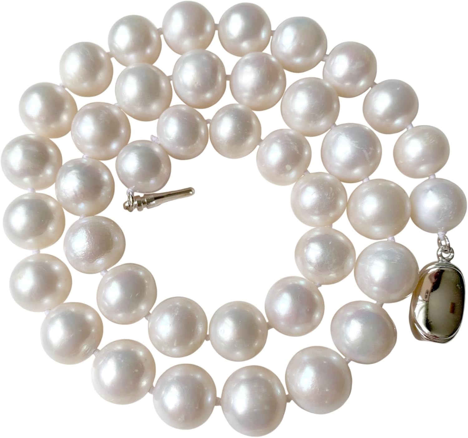 II ROUND PEARL II Real Pearl Necklace for Women Ivory Beige Cream White Pearls Jewelry Men Cultured Freshwater Sterling Silver Wedding · v2