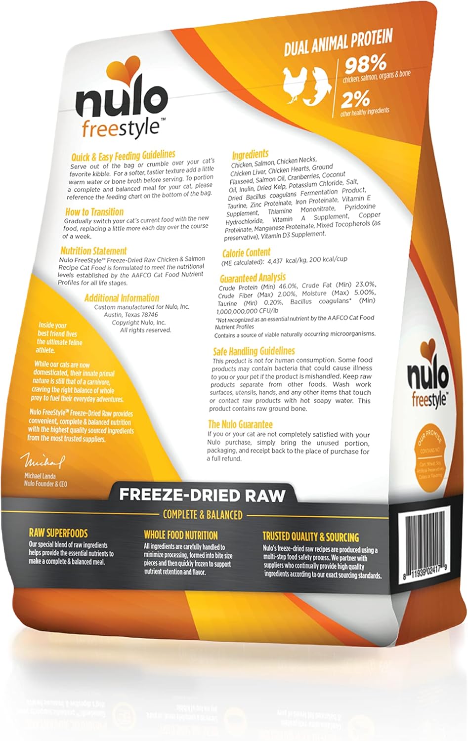 Nulo Freestyle อาหารแมวแห้งแบบแช่แข็ง รสชาติเข้มข้นพิเศษ ปราศจากธัญพืช สำหรับแมวทุกสายพันธุ์และทุกช่วงวัย พร้อมด้วย BC30 Probiotic เพื่อสุขภาพทางเดินอาหารและภูมิคุ้มกัน