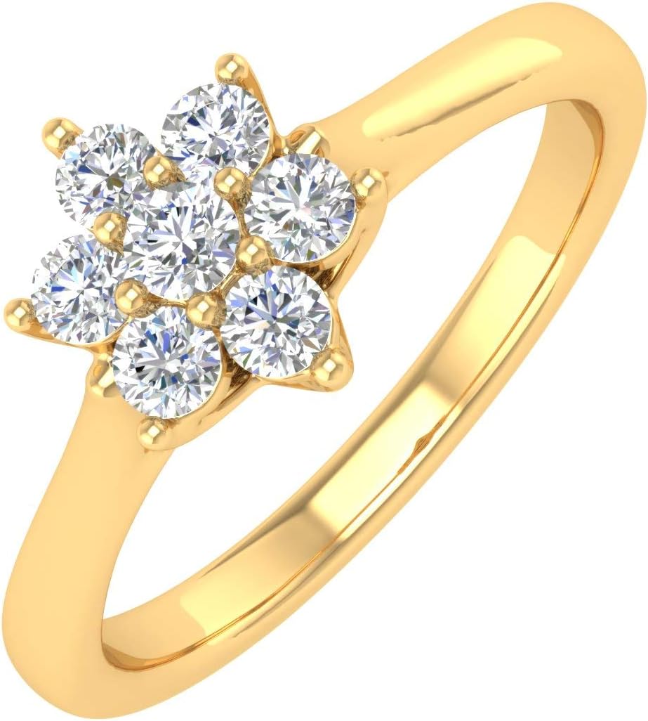 FINEROCK Anello con diamanti incastonati a grappolo a forma di fiore da 1/4 carati in oro massiccio 14 carati