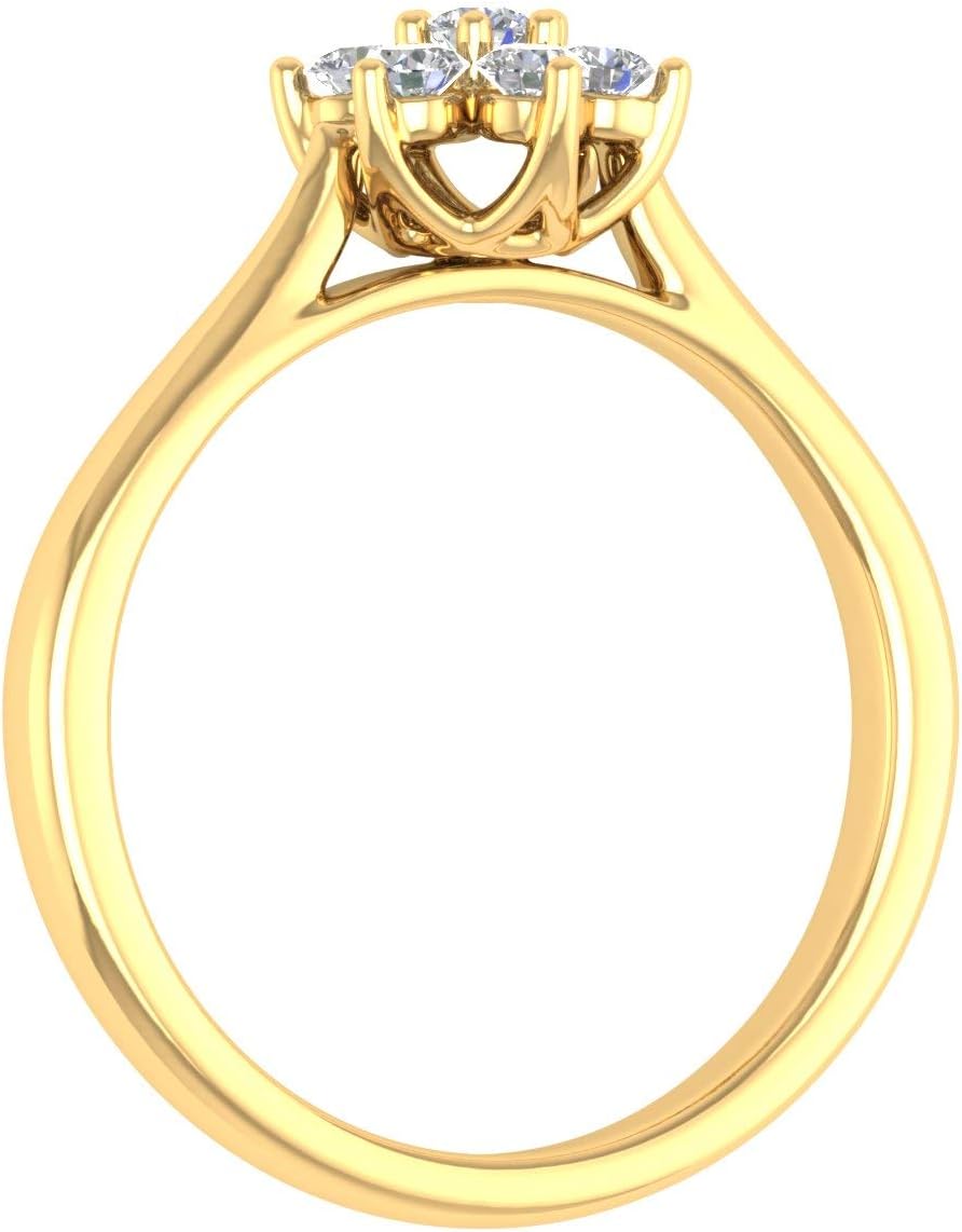 FINEROCK Anello con diamanti incastonati a grappolo a forma di fiore da 1/4 carati in oro massiccio 14 carati