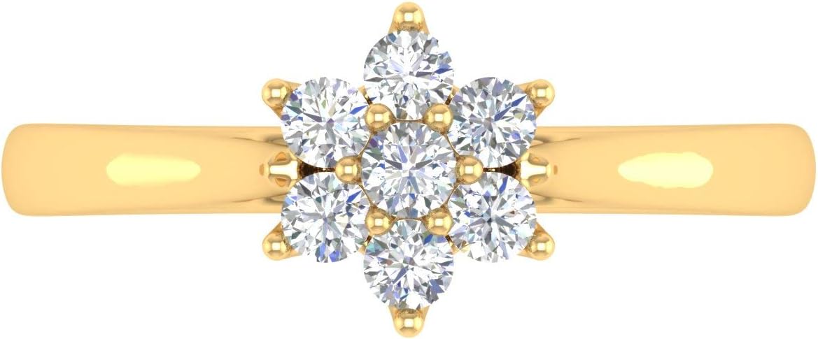 FINEROCK Anello con diamanti incastonati a grappolo a forma di fiore da 1/4 carati in oro massiccio 14 carati