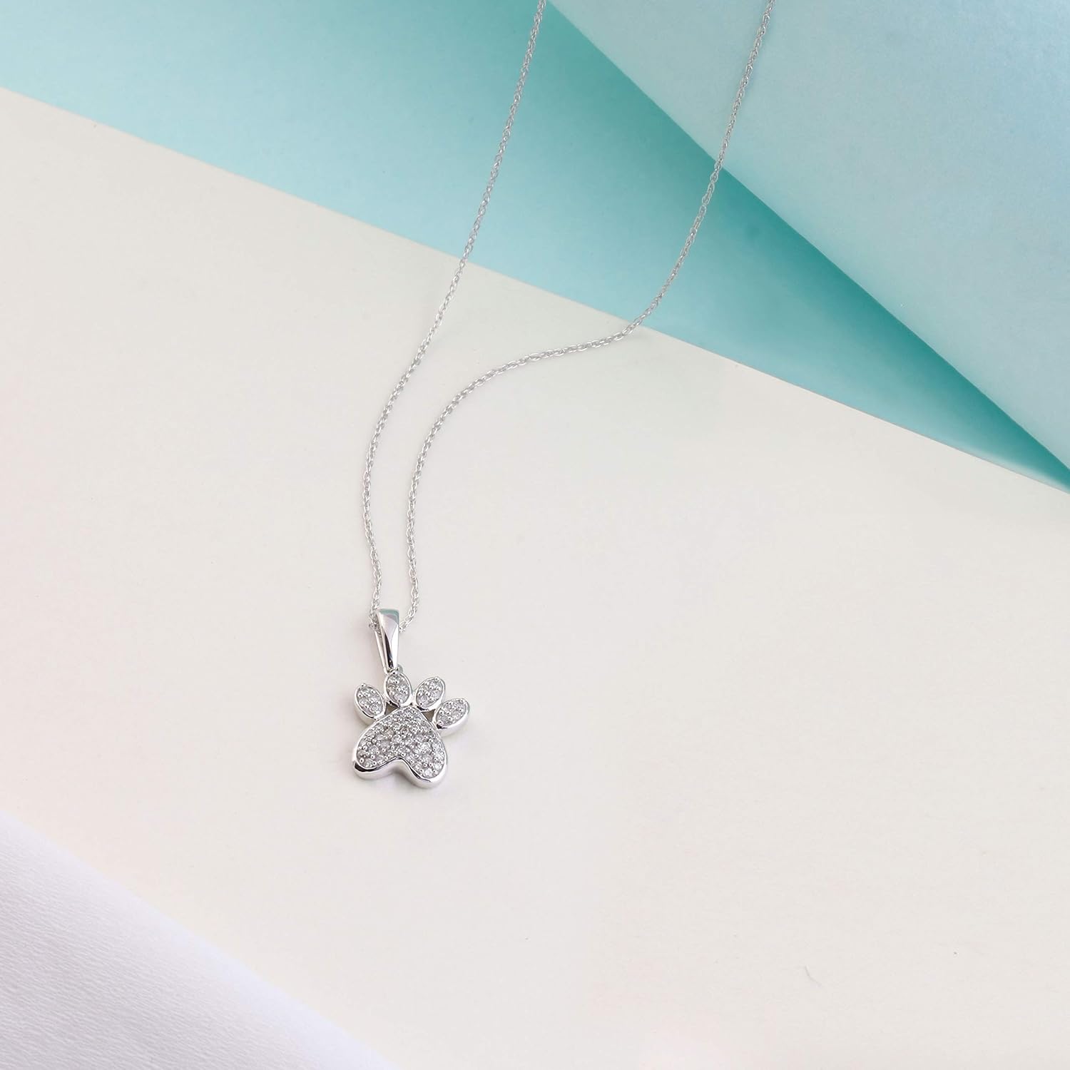 DZON 10K Gold 1/5Ct TDW Diamond Dog Puppy Kitten Cat Paw Print Pendant Necklace, Dog jewelry for Women Girls (I-J, I2) · v2