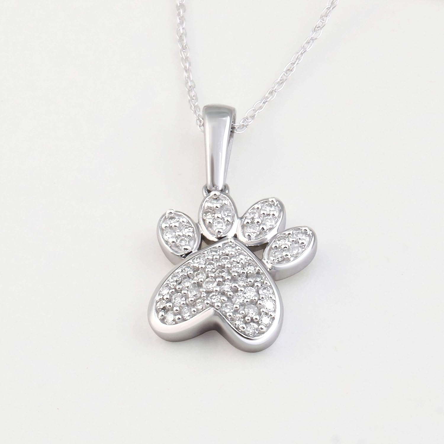 DZON 10K Gold 1/5Ct TDW Diamond Dog Puppy Kitten Cat Paw Print Pendant Necklace, Dog jewelry for Women Girls (I-J, I2) · v2
