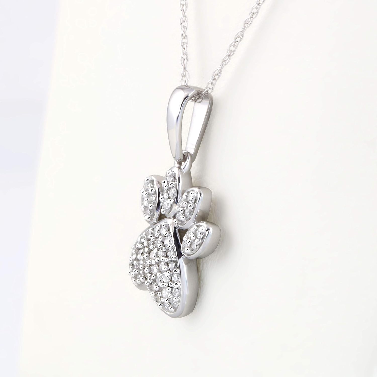 DZON 10K Gold 1/5Ct TDW Diamond Dog Puppy Kitten Cat Paw Print Pendant Necklace, Dog jewelry for Women Girls (I-J, I2) · v2