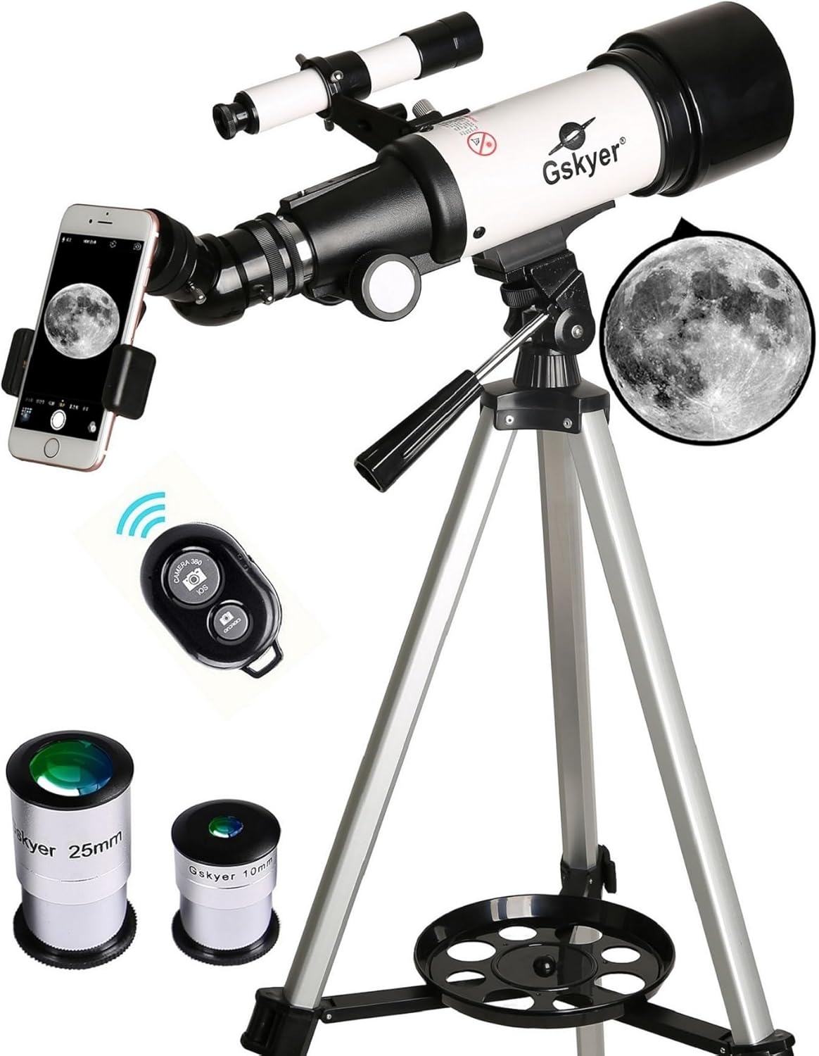 Gskyer Telescope, 70mm Aperture 400mm AZ Mount Astronomical Refracting Telescope for Kids Beginners - Travel Telescope with Carry Bag, Phone Adapter and Wireless Remote. · v2