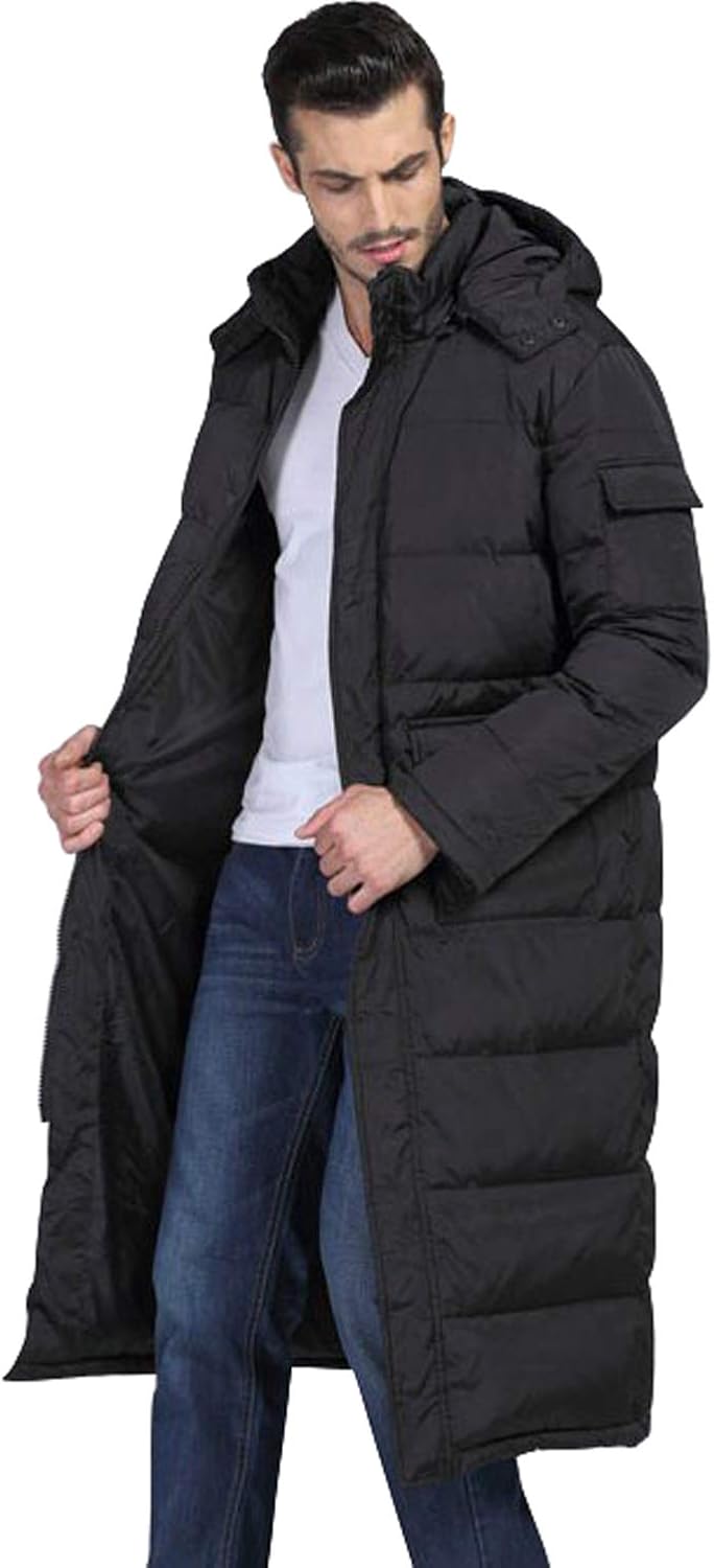 chouyatou Mens Classic Windproof Removable Hooded Long Winter Puffer Down Coat · v3