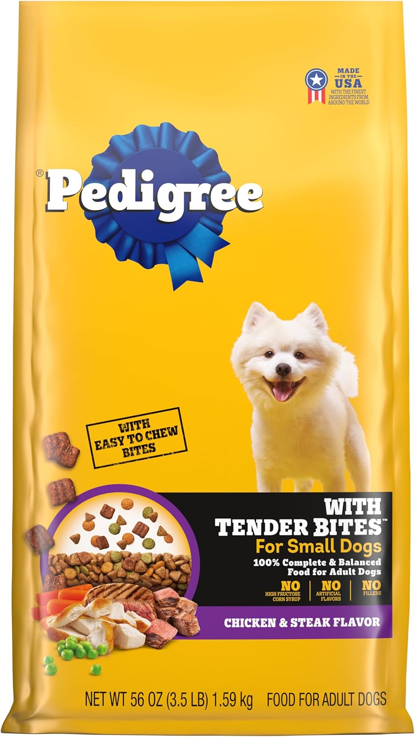 Pedigree With Tender Bites for small dogs Nourriture sèche pour chiens adultes, saveur poulet et steak, sac de 3,5 livres