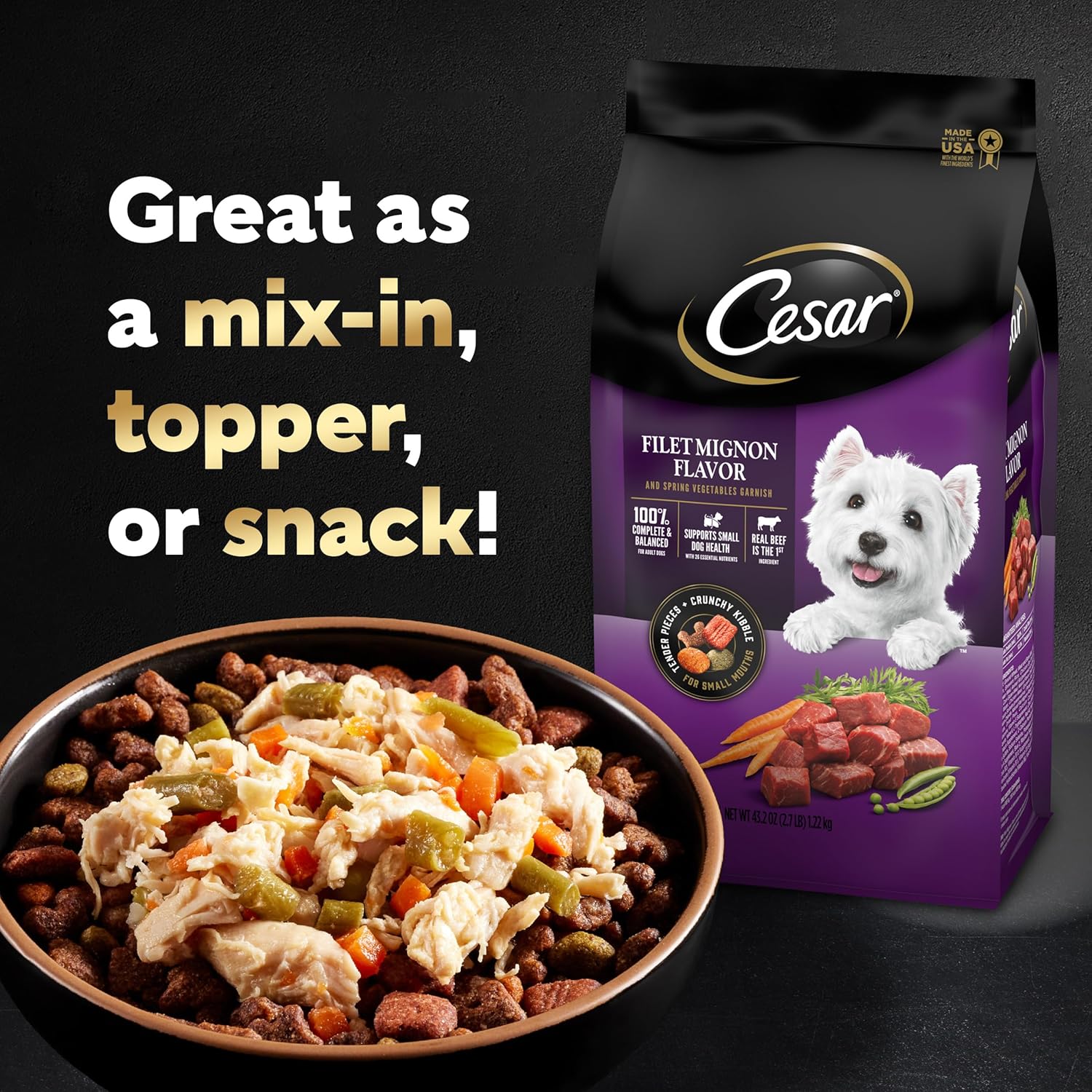 CESAR Simply Crafted Adult Wet Dog Food Meal Topper, Chicken, Carrots  Green Beans and Beef, Chicken, Purple Potatoes, Peas amp; Carrots Variety Pack, 1.3 oz., Pack of 16 · v2