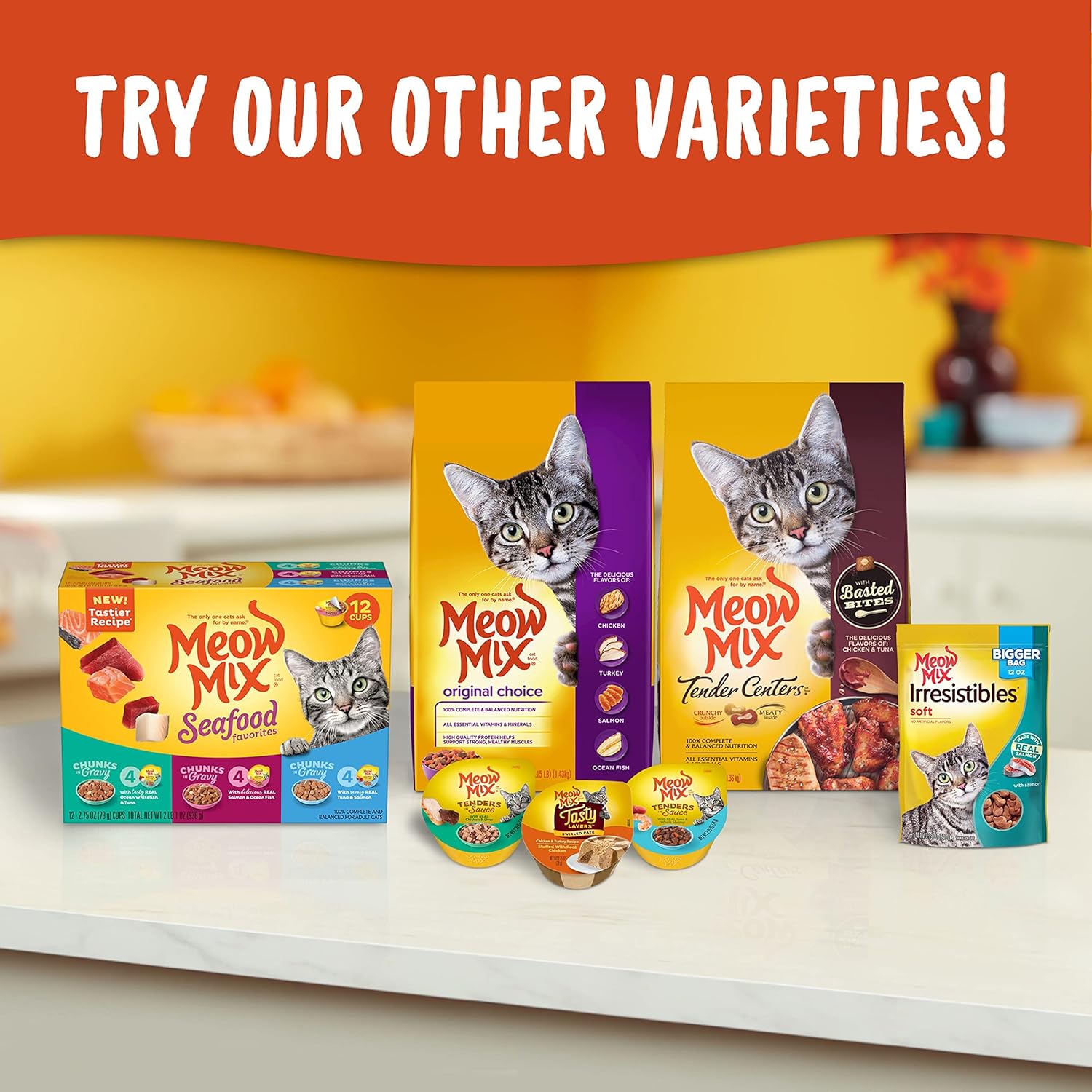 Thức ăn khô cho mèo Meow Mix Tender Centers Basted Bites, hương vị thịt bò cá hồi, 3 pound (gói 4), bên ngoài giòn, bên trong thịt
