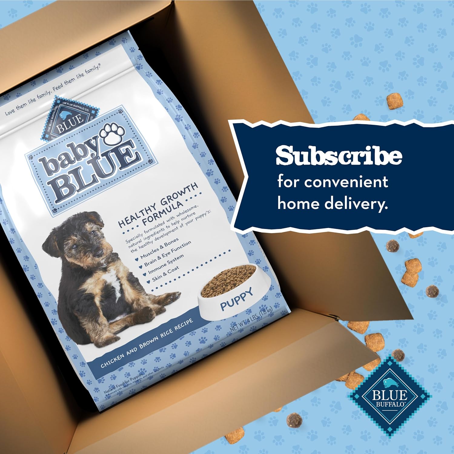 Blue Buffalo Baby BLUE Natural Dry Food for Puppies, Healthy Growth Formula with DHA, Savory Chicken Recipe, 4-lb. Bag