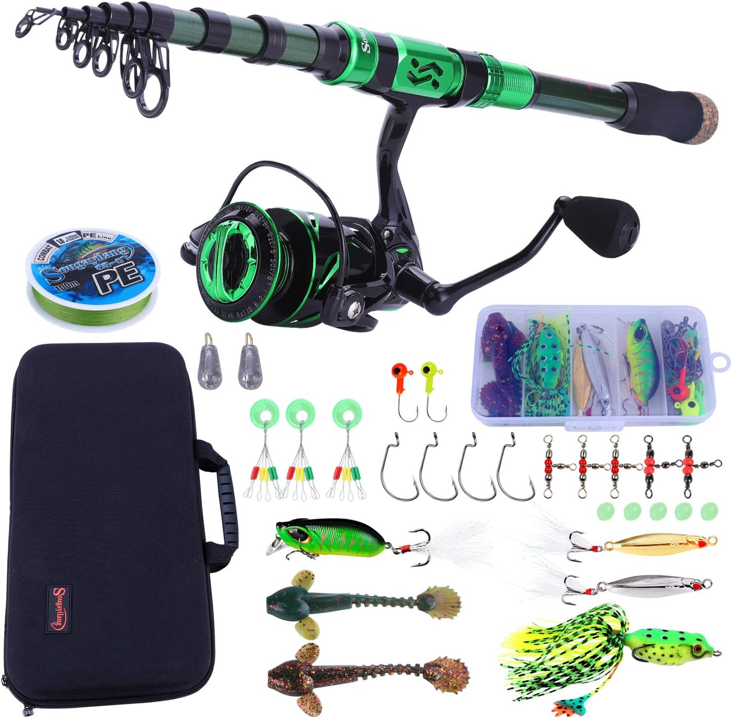 Sougayilang Fishing Rod and Reel Set Carbon Fiber Telescopic Fishing Rod 12 1BB Spinning Reel with Carry Case for Saltwater Freshwater · v2