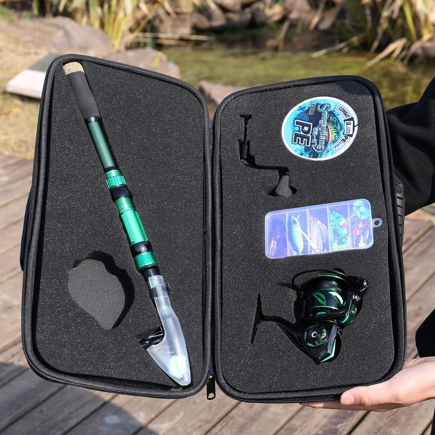 Sougayilang Fishing Rod and Reel Set Carbon Fiber Telescopic Fishing Rod 12 1BB Spinning Reel with Carry Case for Saltwater Freshwater · v2
