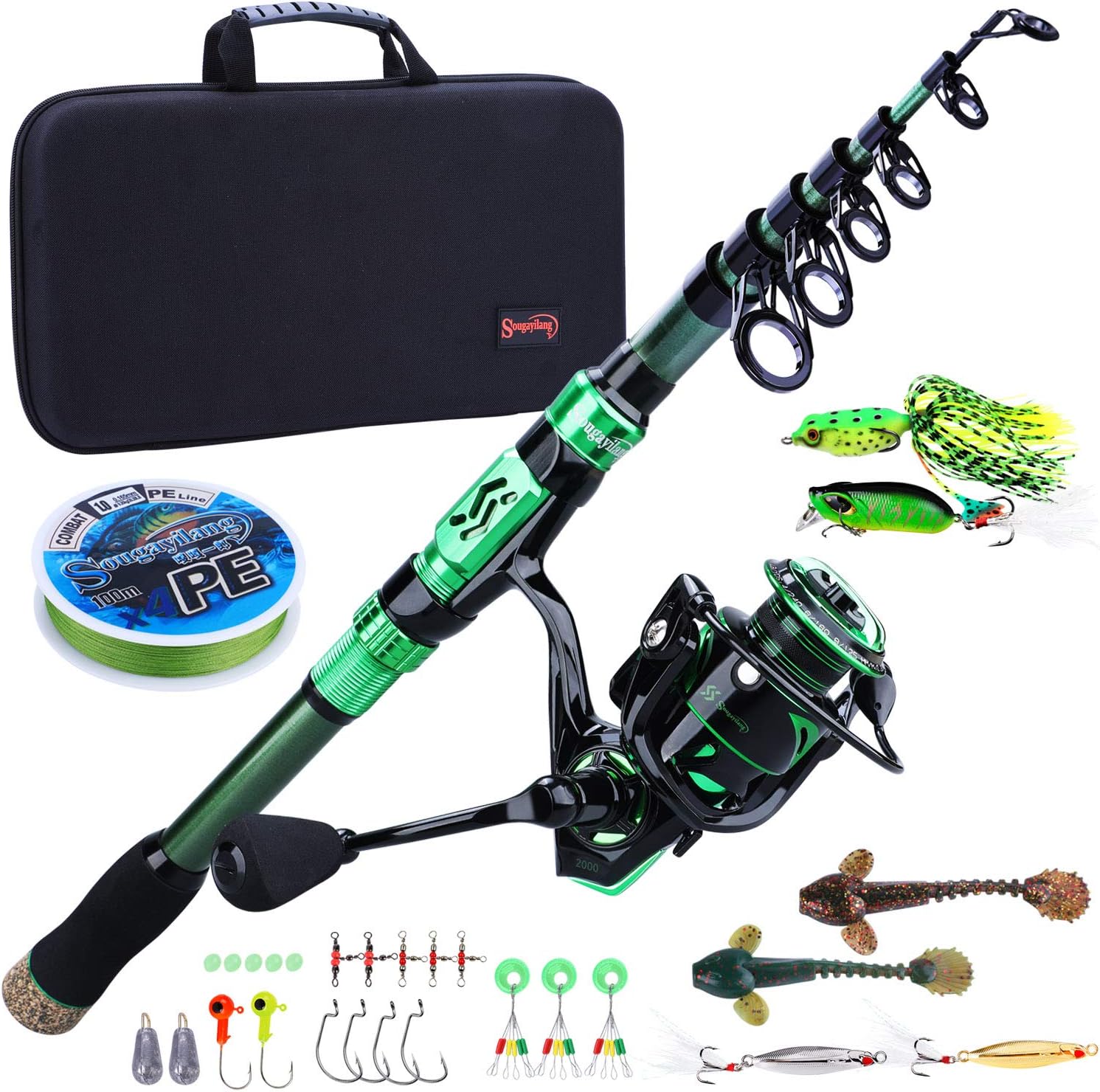 Sougayilang Fishing Rod and Reel Set Carbon Fiber Telescopic Fishing Rod 12 1BB Spinning Reel with Carry Case for Saltwater Freshwater · v2