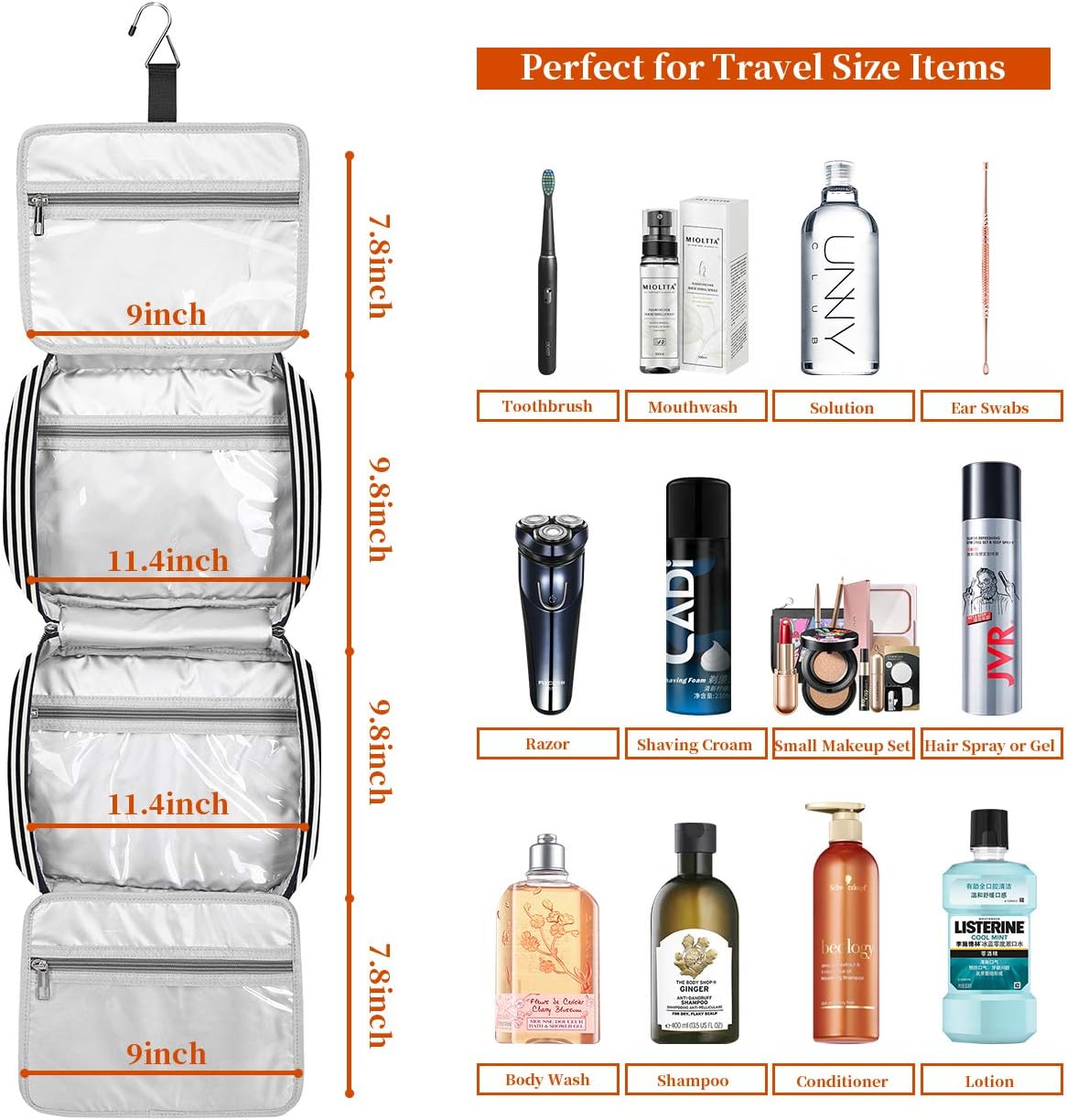 Borsa da toilette da viaggio da appendere, organizer da toilette da viaggio cosmetico di grande capacità per donna con 4 scomparti 1 gancio robusto, perfetto per viaggi/uso quotidiano/Natale