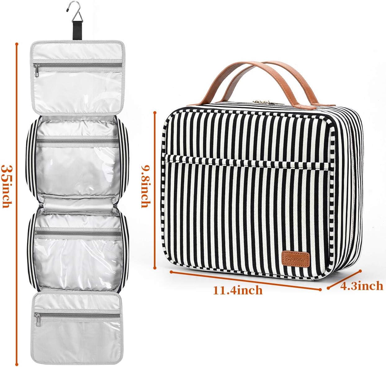 Borsa da toilette da viaggio da appendere, organizer da toilette da viaggio cosmetico di grande capacità per donna con 4 scomparti 1 gancio robusto, perfetto per viaggi/uso quotidiano/Natale