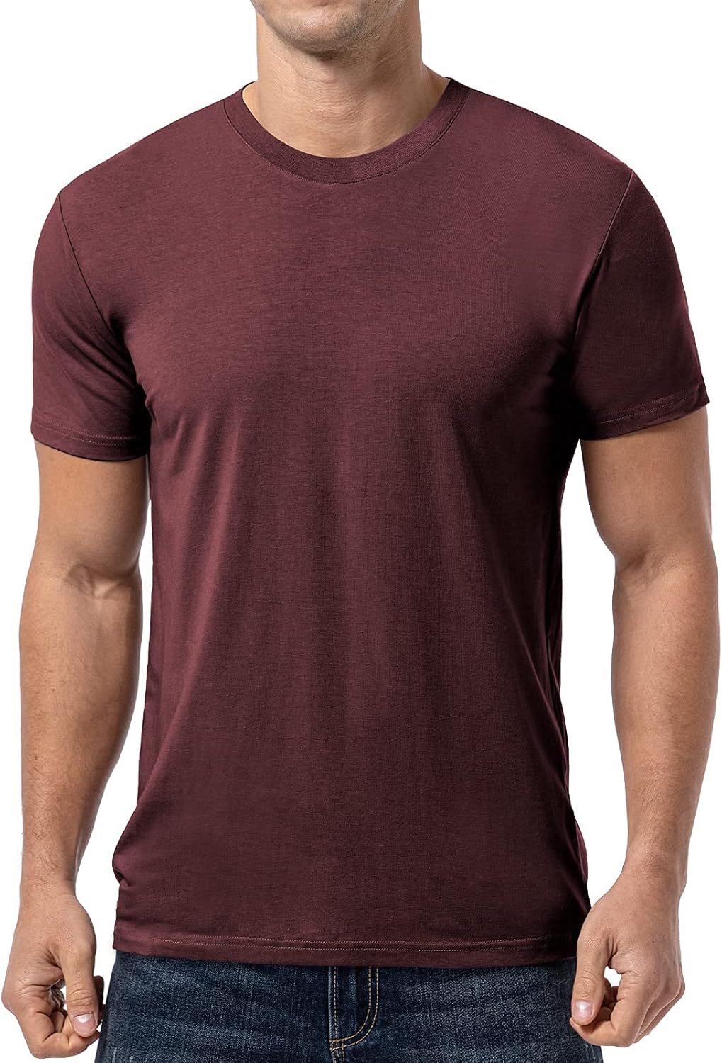 เสื้อยืดคอกลมคอตตอนสีดำสำหรับผู้ชาย QUALFORT ทรงสลิมฟิต น้ำหนักเบา เสื้อยืดกีฬา ขนาดเล็ก