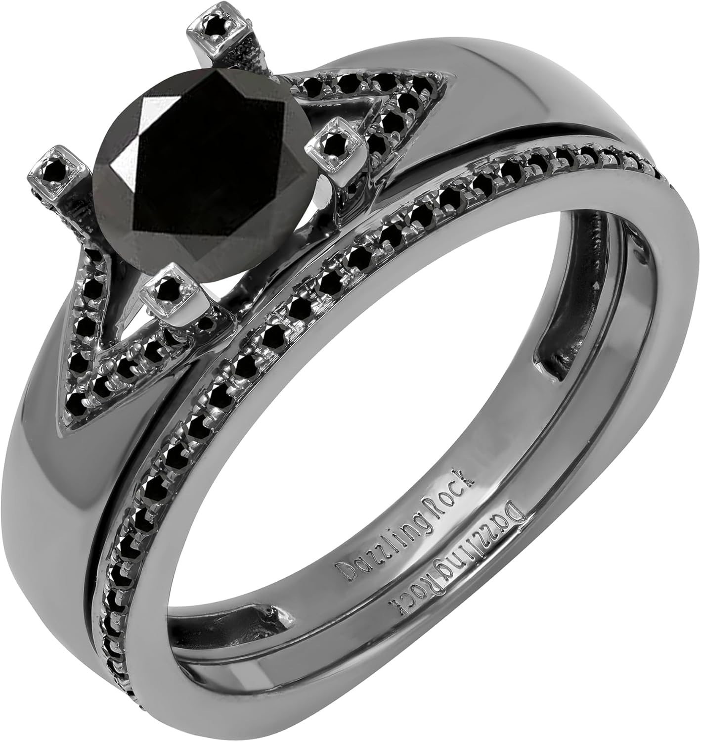 Dazzlingrock Collection Black Rhodium Plated Round Gemstone Ladies Bridal Engagement Ring Set, 18K White Gold · v4