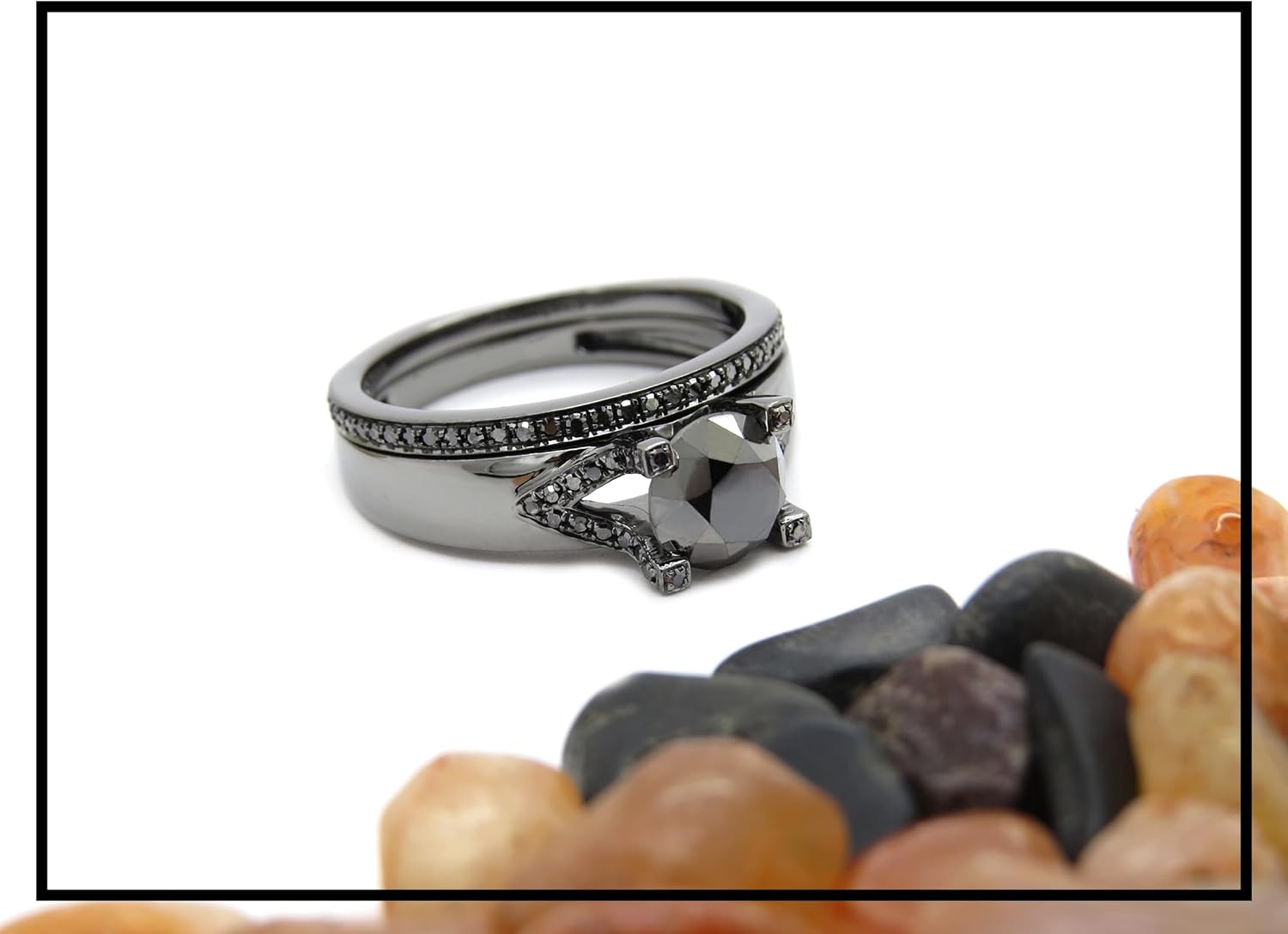 Dazzlingrock Collection Black Rhodium Plated Round Gemstone Ladies Bridal Engagement Ring Set, 18K White Gold · v4