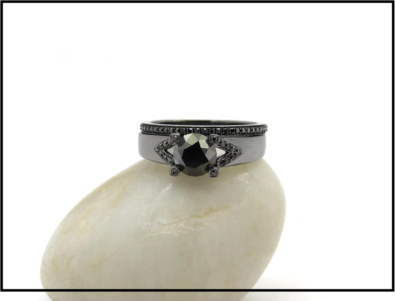Dazzlingrock Collection Black Rhodium Plated Round Gemstone Ladies Bridal Engagement Ring Set, 18K White Gold · v4