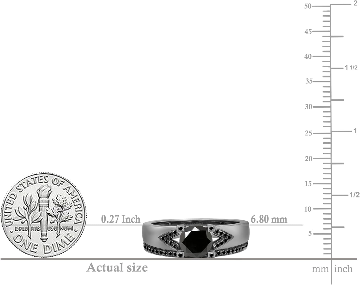 Dazzlingrock Collection Black Rhodium Plated Round Gemstone Ladies Bridal Engagement Ring Set, 18K White Gold · v4