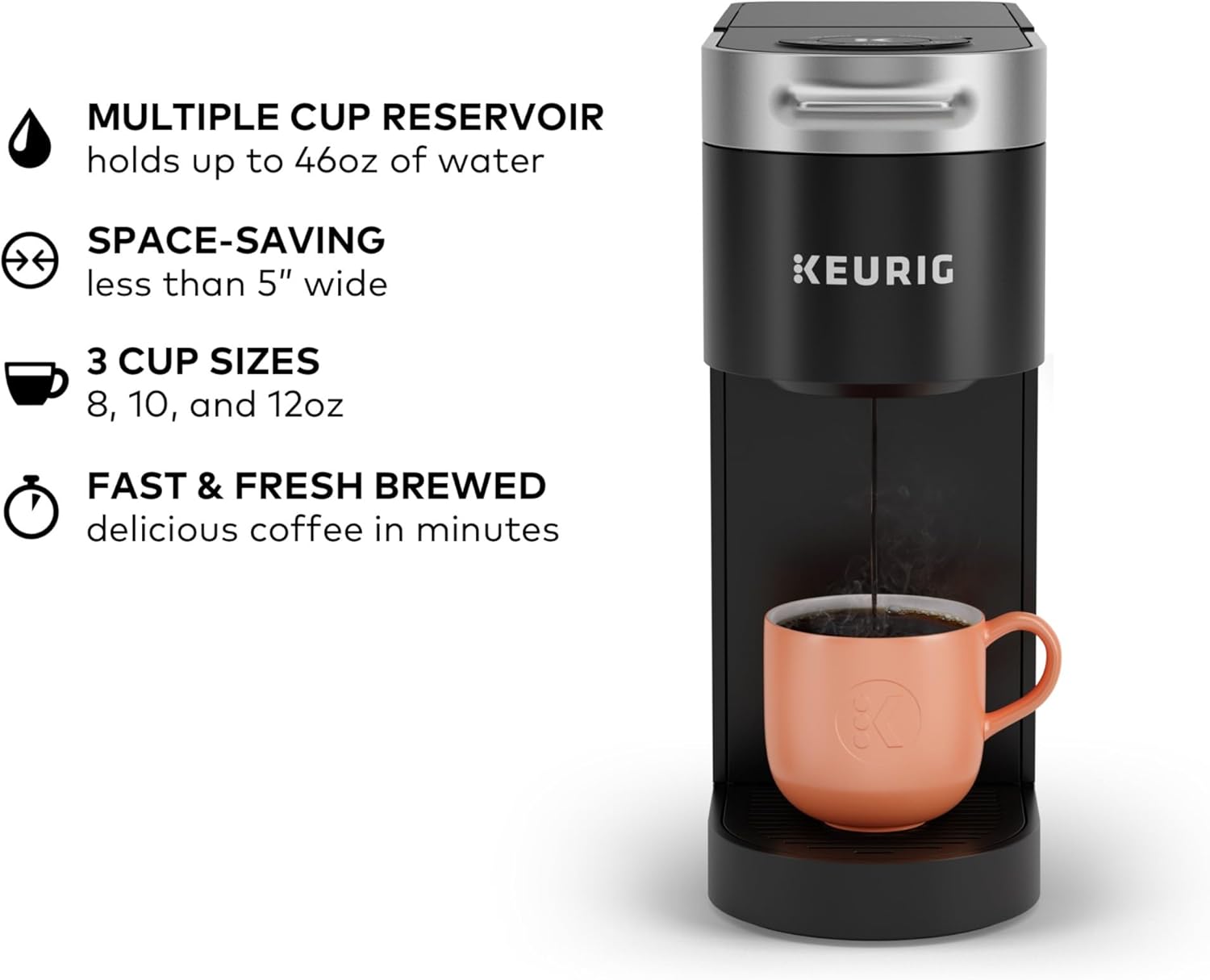 Keurig K-Slim Single Serve K-Cup Pod Coffee Maker, Multistream Technology, 3 Brew Sizes, Slim and Sleek Design, 46oz Removable Reservoir, Black · v2