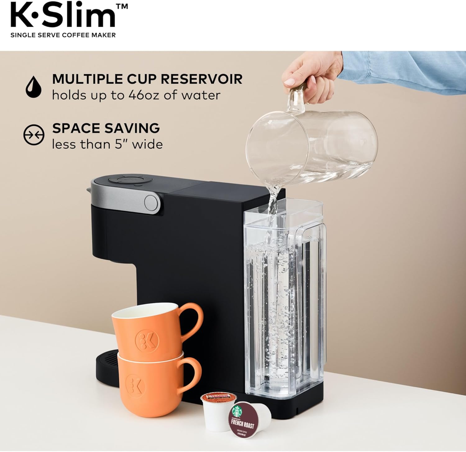 Keurig K-Slim Single Serve K-Cup Pod Coffee Maker, Multistream Technology, 3 Brew Sizes, Slim and Sleek Design, 46oz Removable Reservoir, Black · v2