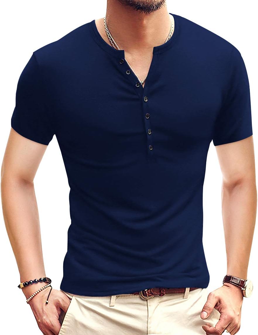 YTD Mens Casual Slim Fit Basic Henley Long Sleeve Fashion T-Shirt · v2