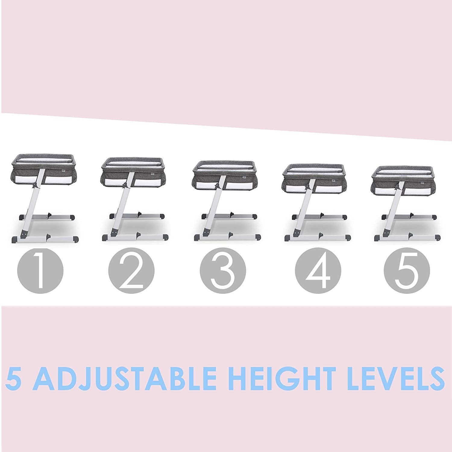 Simmons Kids By The Bed City Sleeper Bassinet for Twins - Adjustable Height Portable Crib with Wheels  Airflow Mesh, Grey Tweed · v2