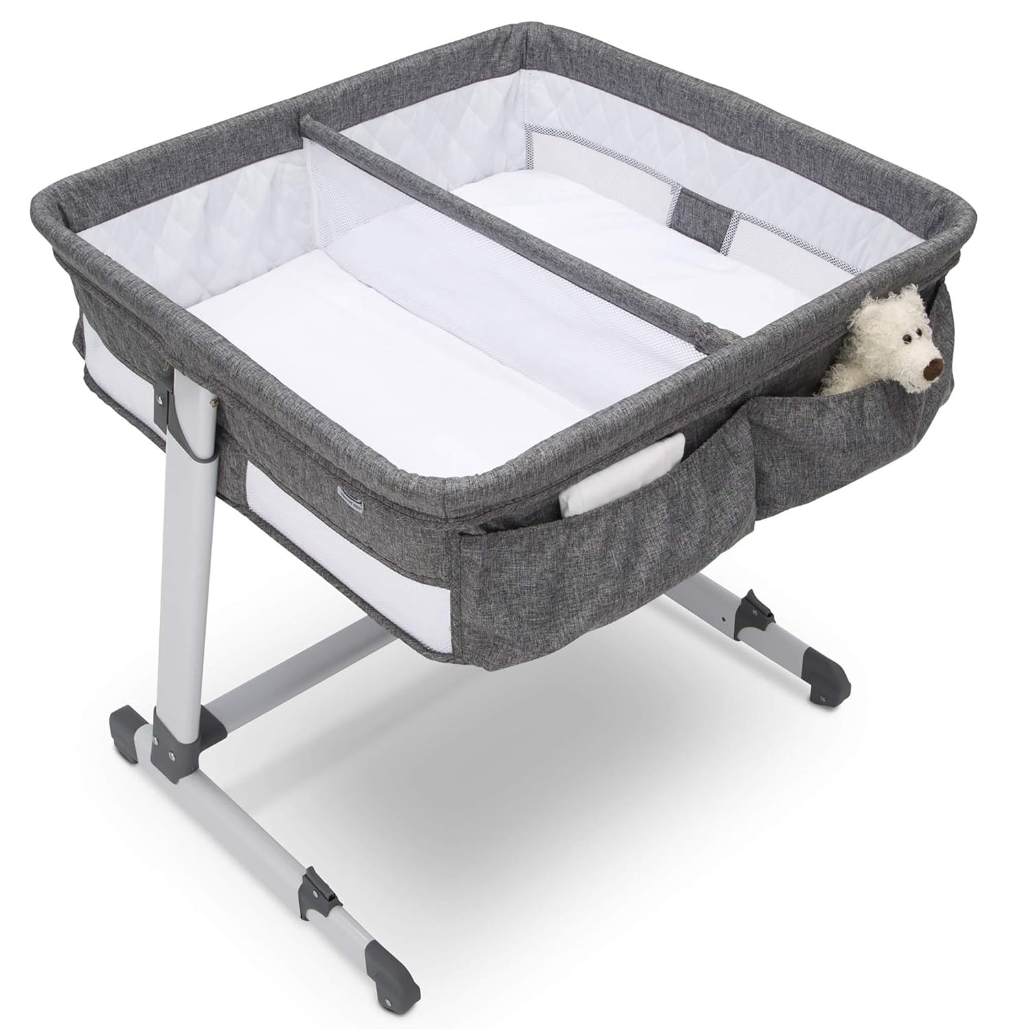 Simmons Kids By The Bed City Sleeper Bassinet for Twins - Adjustable Height Portable Crib with Wheels  Airflow Mesh, Grey Tweed · v2