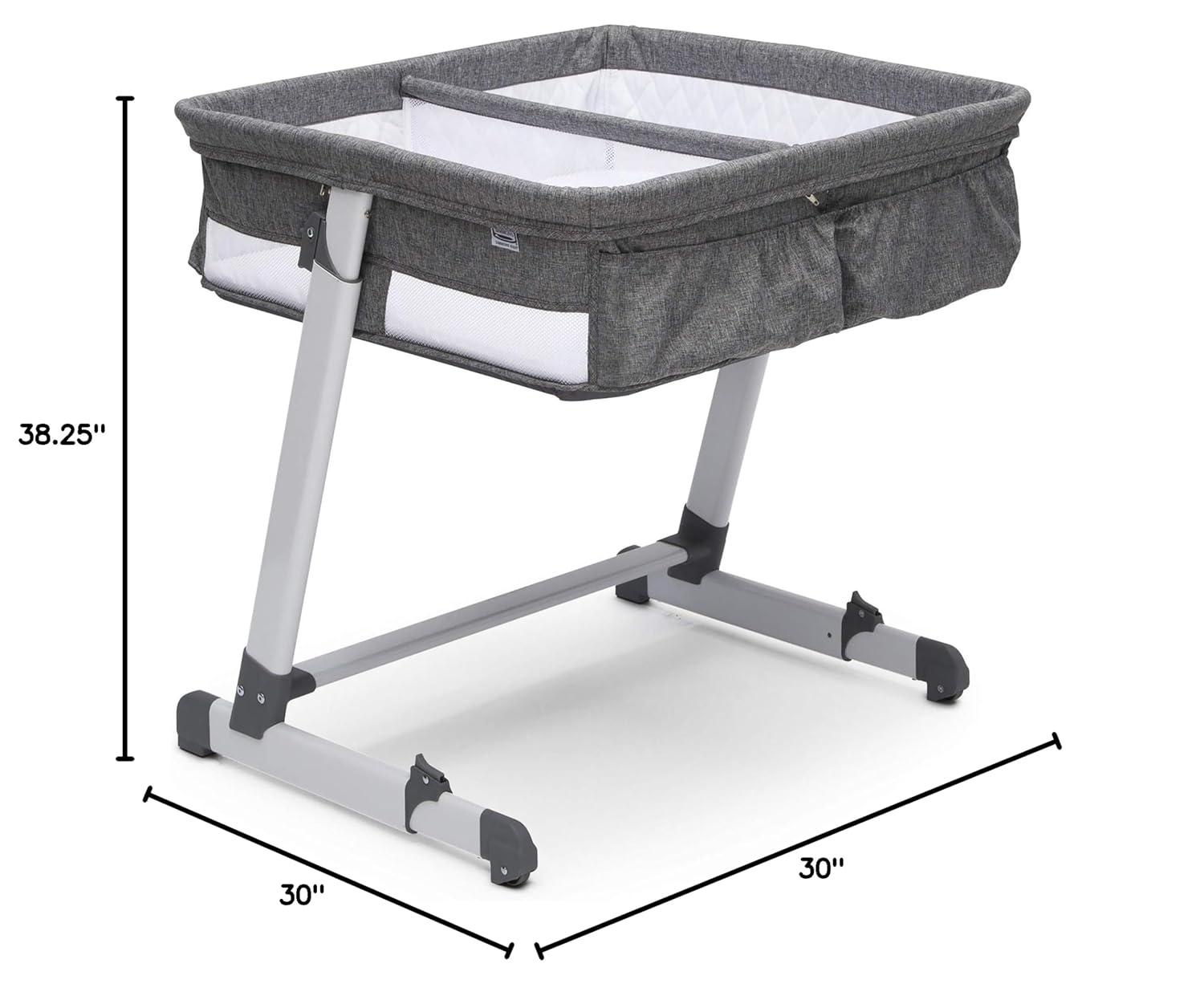 Simmons Kids By The Bed City Sleeper Bassinet for Twins - Adjustable Height Portable Crib with Wheels  Airflow Mesh, Grey Tweed · v2