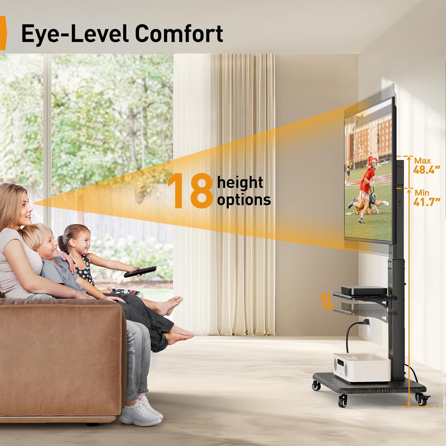 Perlegear Mobile TV Stand with Power Outlet, Tilt  Swivel Rolling TV Cart for 32 to 65 70 75 inch TVs up to 110 lbs, Height Adjustable Rolling TV Stand with Wheels, Max VESA 600x400mm, PGTVMC17 · v10