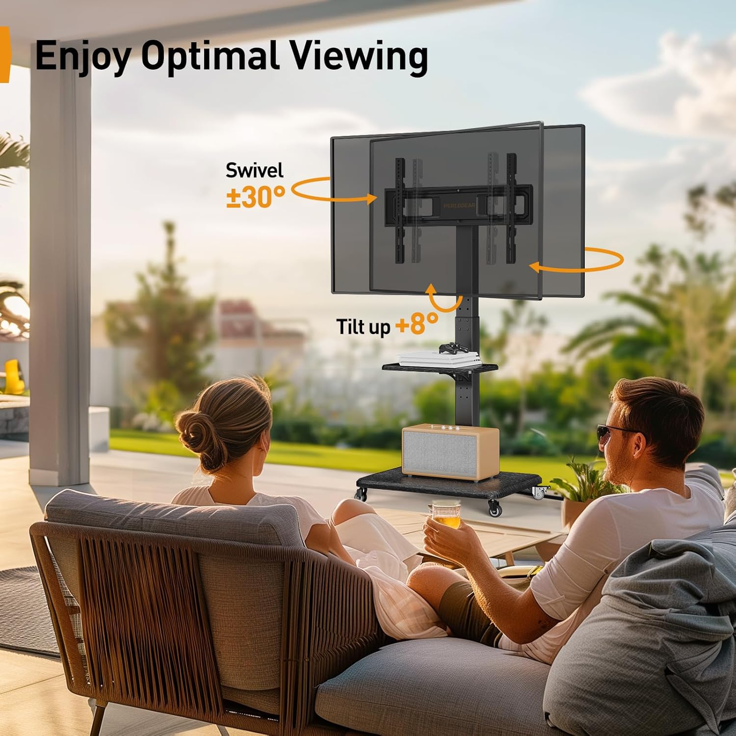 Perlegear Mobile TV Stand with Power Outlet, Tilt  Swivel Rolling TV Cart for 32 to 65 70 75 inch TVs up to 110 lbs, Height Adjustable Rolling TV Stand with Wheels, Max VESA 600x400mm, PGTVMC17 · v10