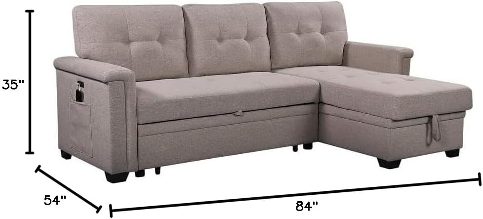 Lilola Home Ashlyn Light Gray Reversible Sleeper Sectional Sofa with Storage Chaise, USB Charging Ports and Pocket · v2