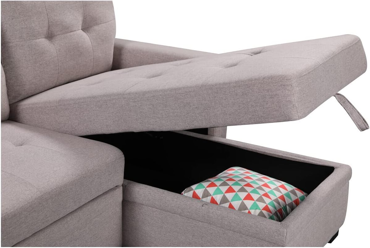 Lilola Home Ashlyn Light Gray Reversible Sleeper Sectional Sofa with Storage Chaise, USB Charging Ports and Pocket · v2