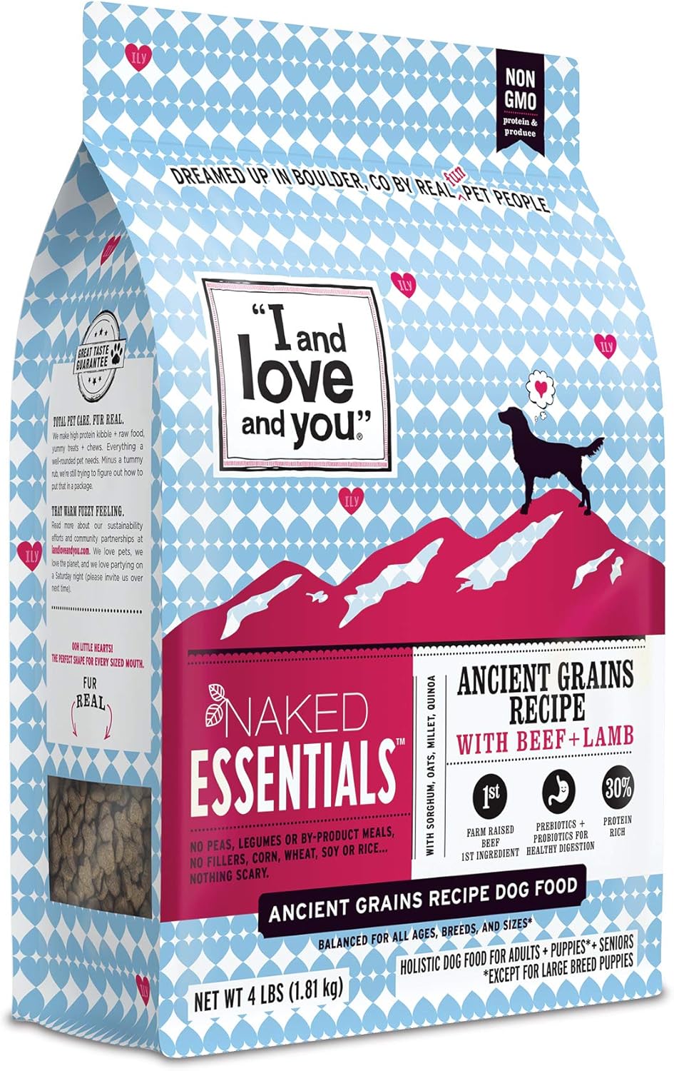 Pienso seco para perros I and love and you Naked Essentials Ancient Grains, carne de cordero, rico en proteínas, carne de verdad, sin rellenos, bolsa de 4 libras