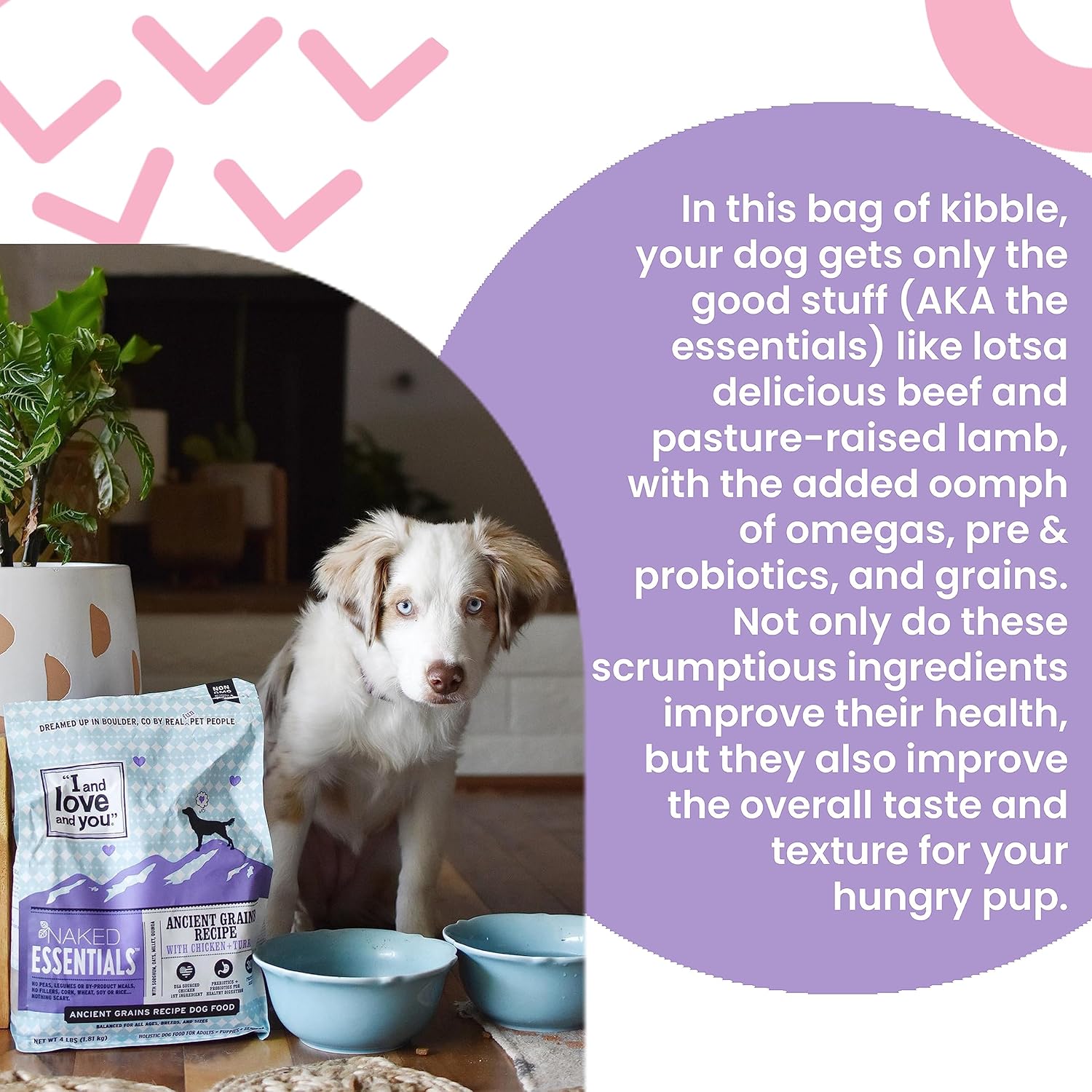 Pienso seco para perros I and love and you Naked Essentials Ancient Grains, carne de cordero, rico en proteínas, carne de verdad, sin rellenos, bolsa de 4 libras