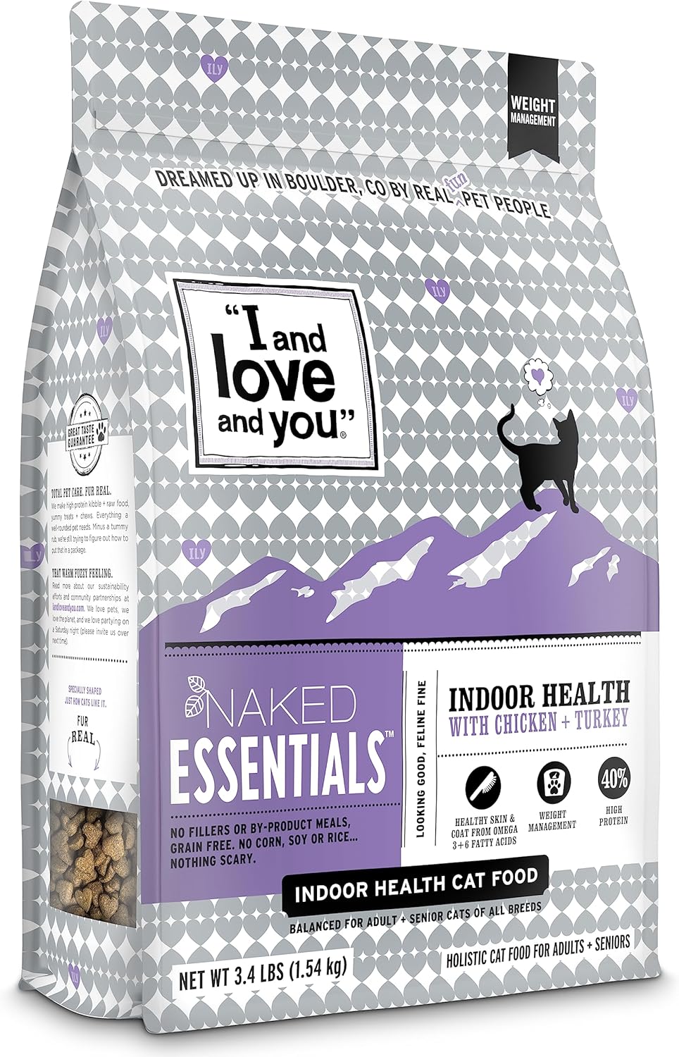 Cibo secco per gatti I and love and you Naked Essentials - Chicken Turkey for Indoor Health - Senza cereali, carne vera, senza riempitivi, sacchetto da 3,4 libbre