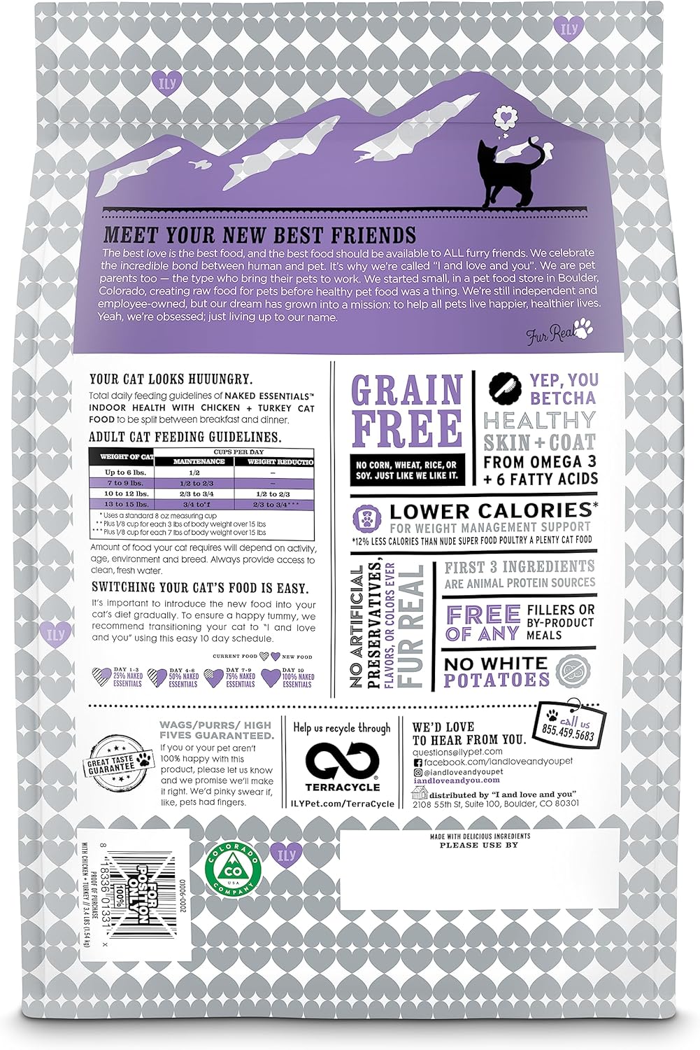 Cibo secco per gatti I and love and you Naked Essentials - Chicken Turkey for Indoor Health - Senza cereali, carne vera, senza riempitivi, sacchetto da 3,4 libbre