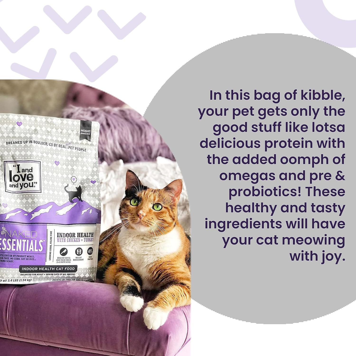 Cibo secco per gatti I and love and you Naked Essentials - Chicken Turkey for Indoor Health - Senza cereali, carne vera, senza riempitivi, sacchetto da 3,4 libbre
