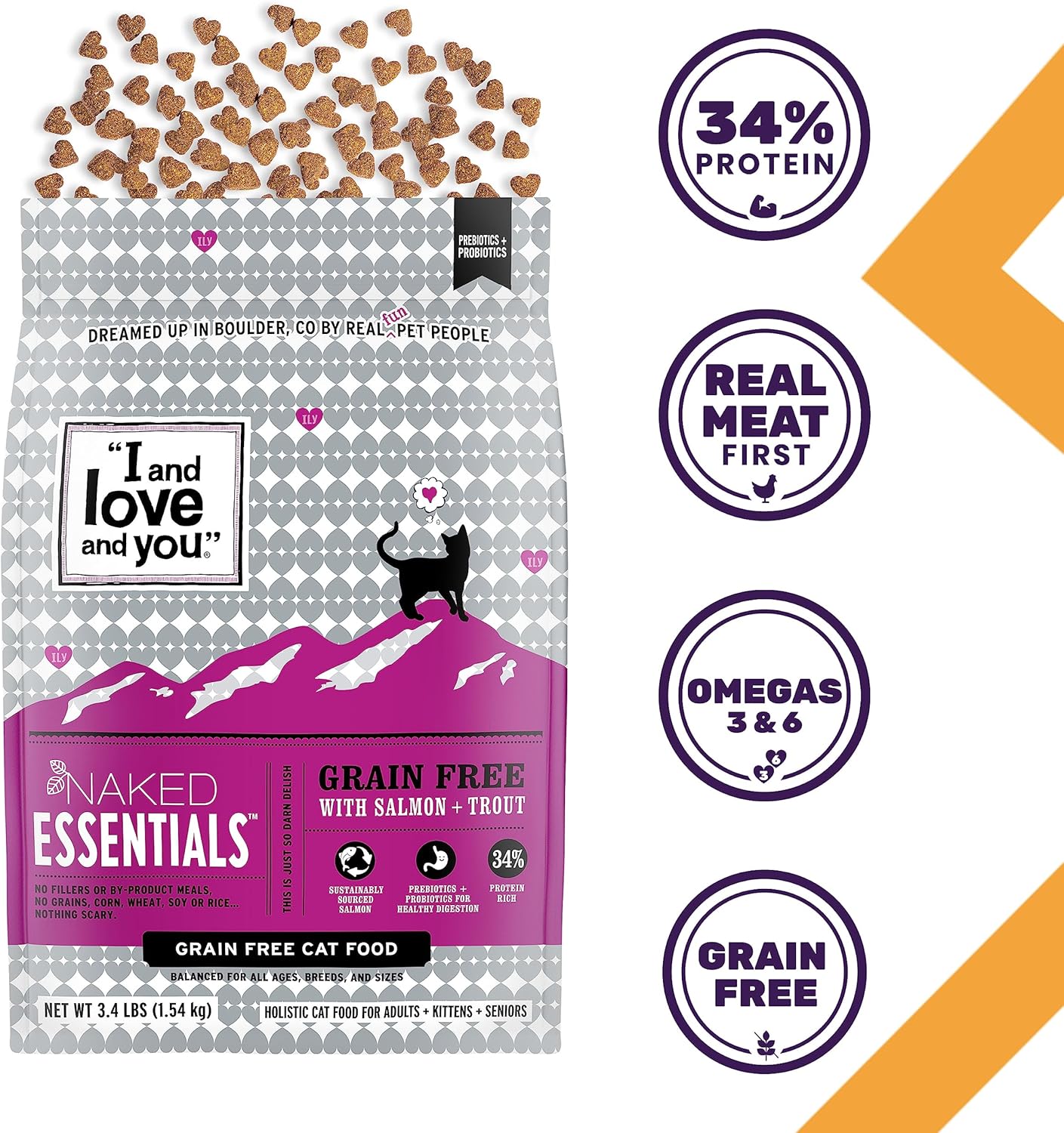 Nourriture sèche pour chats I and love and you Naked Essentials, saumon et truite, sans céréales, vraie viande, sans agents de remplissage, prébiotiques et probiotiques, sac de 11 livres