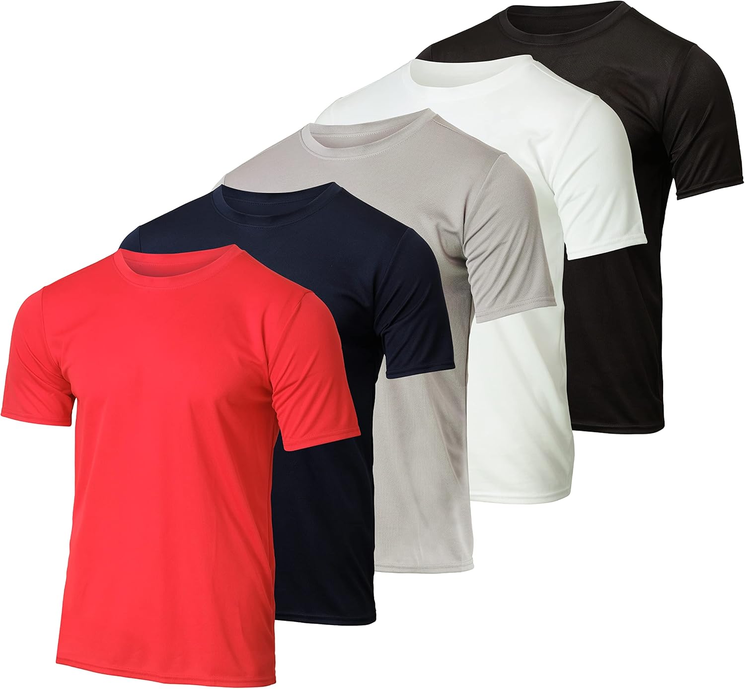 เสื้อยืดคอกลมผ้าตาข่ายแห้งเร็วสำหรับผู้ชาย Real Essentials 5 ชิ้น | เสื้อยืดแขนสั้นสำหรับนักกีฬา (มีไซส์ใหญ่)