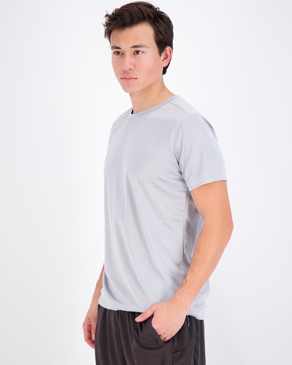 เสื้อยืดคอกลมผ้าตาข่ายแห้งเร็วสำหรับผู้ชาย Real Essentials 5 ชิ้น | เสื้อยืดแขนสั้นสำหรับนักกีฬา (มีไซส์ใหญ่)