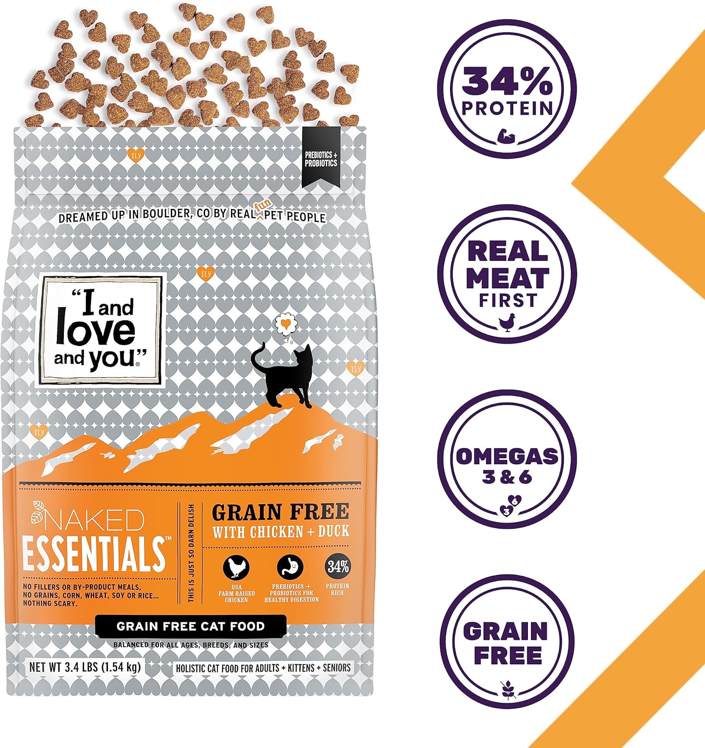I and love and you Naked Essentials Kuru Kedi Maması - Tavuk Ördeği - Tahılsız, Gerçek Et, Dolgu Yok, Prebiyotik Probiyotikler, 11 lb Çanta