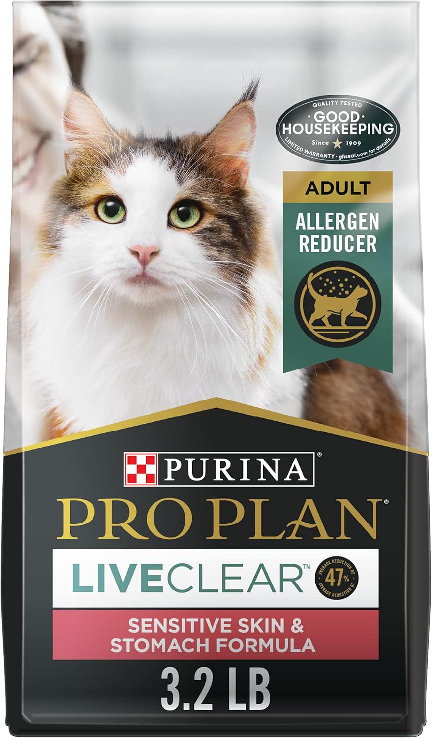 Nourriture pour chats Purina Pro Plan à teneur élevée en protéines et à teneur élevée en allergènes, formule LIVECLEAR pour dinde et flocons d'avoine, sac de 3,2 livres