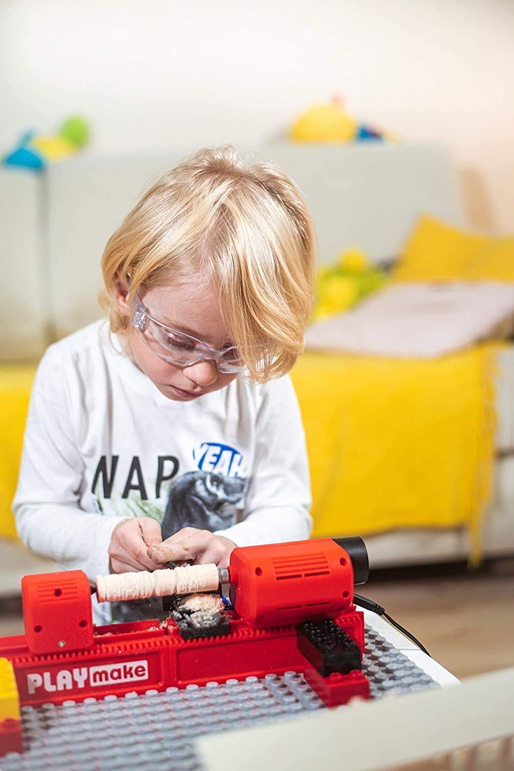 PLAYMAKE 4 in 1 Child-Safe Wood Workshop | World’s Only Kid-Friendly Working Jigsaw | Cuts Through Soft Wood with No Risk of Injury | Secure Base to Any Building Plate | Made in Europe | · v3