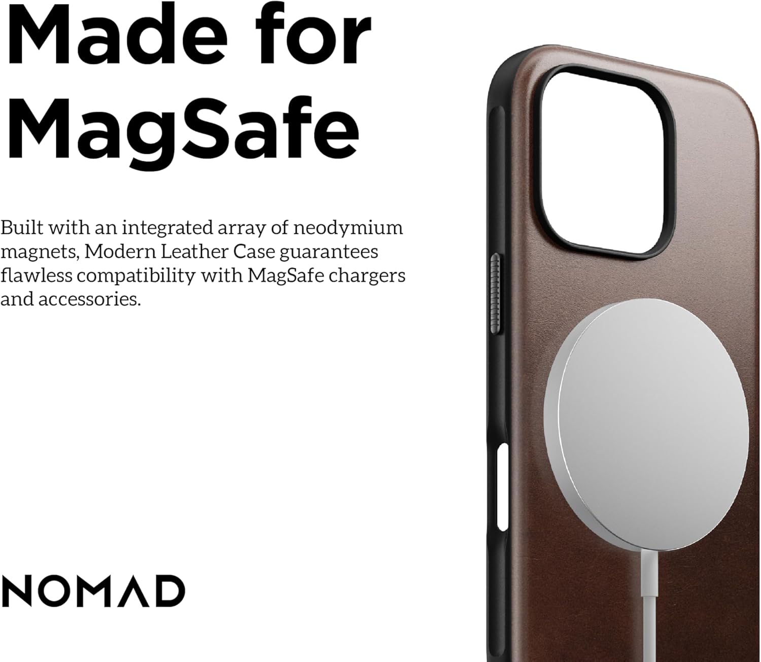 NOMAD Modern iPhone 16 Pro Leather Case Rustic Brown - iPhone 16 Pro Case with Horween Leather Magsafe Charging Compatible, Leather Phone Case for iPhone 16 Pro
